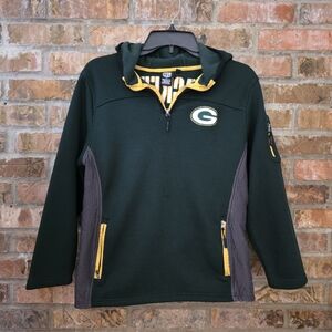 NFL Team Apparel Green Bay Packers Quarter Zip With Hood Youth XL